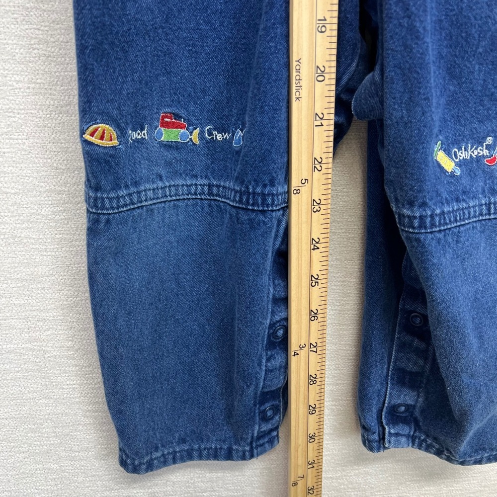 VTG 90s OshKosh B'gosh Kids 4T Denim Overalls Embroidered Cars Road Crew Highway - Picture 9 of 9